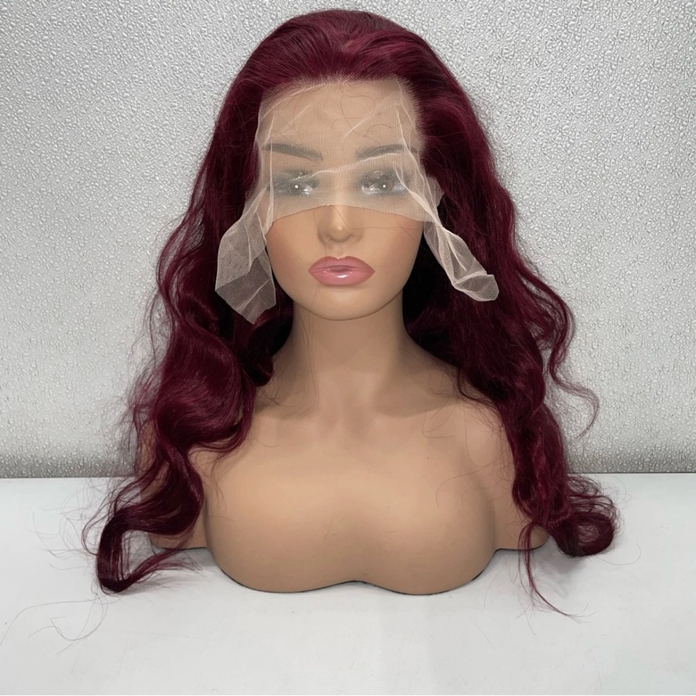 30in Burgundy 13x6 Lace Front Human Hair Body Wave Wig - Picture 1 of 11